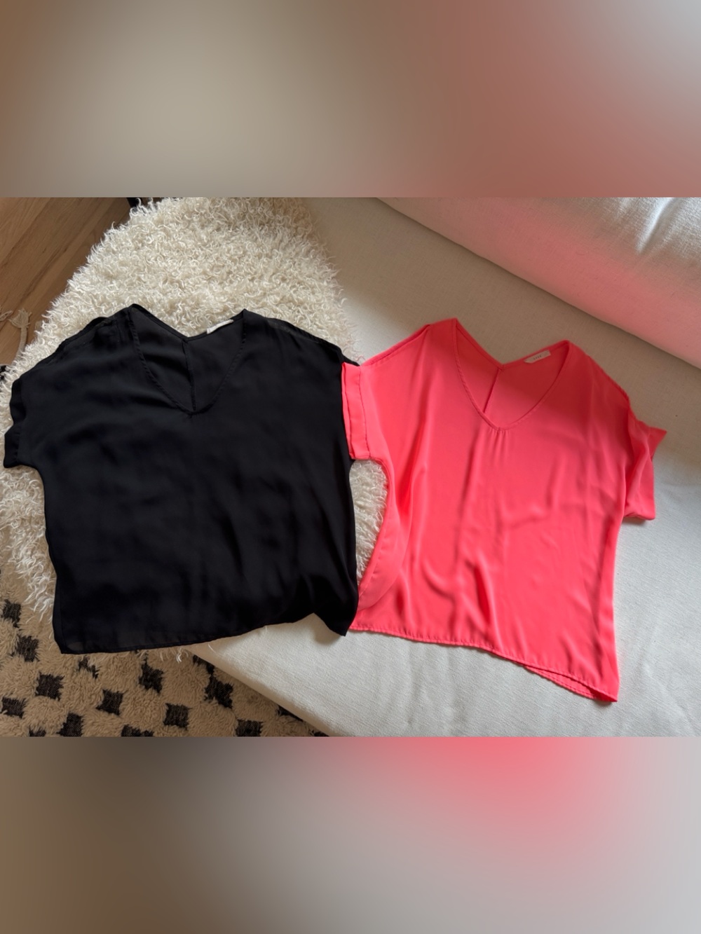 NWOT. Never worn LUSH size small dressy tops. Neon coral & black $10 each